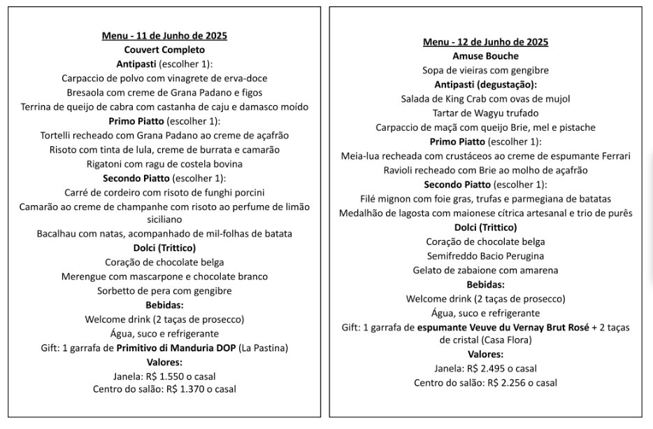 Terraço Itália apresenta menus especiais para o Dia dos Namorados